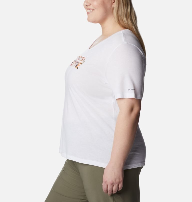 Tricouri Columbia Bluebird Day Relaxed V-Neck Dama Albi | Plus Size JK180ZASM